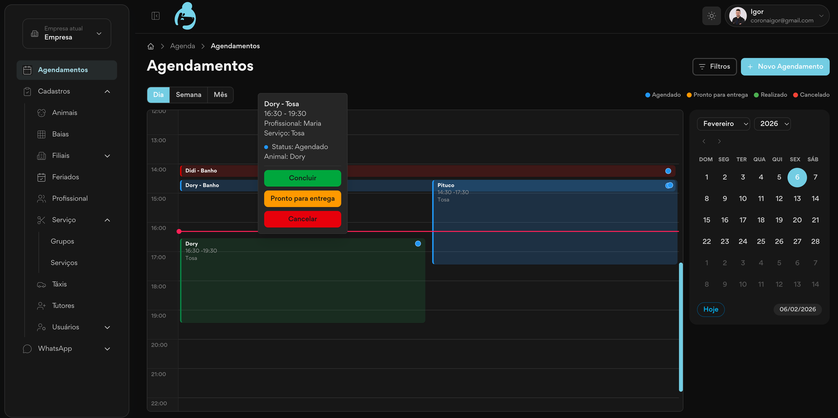 Tela do sistema Fofito